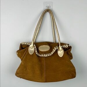 Berge leather made in Italy shoulder bag with metallic lacing